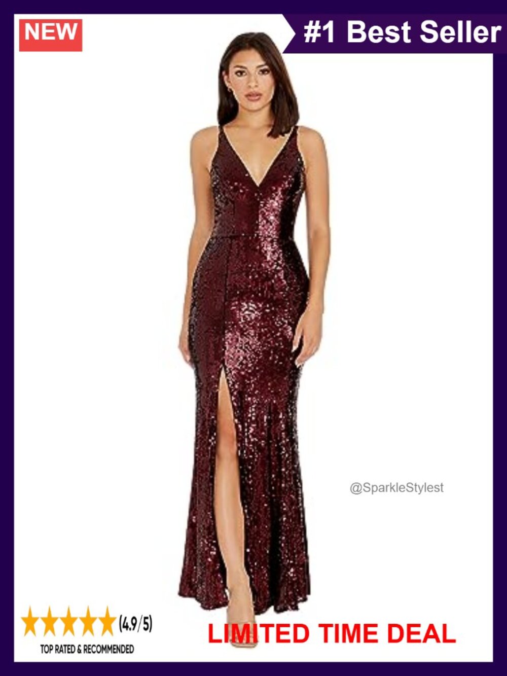 Sequin V-Neck Bodycon Maxi Dress Sleeveless Formal Gown